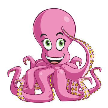 Cute cartoon octopus isolated on a white background