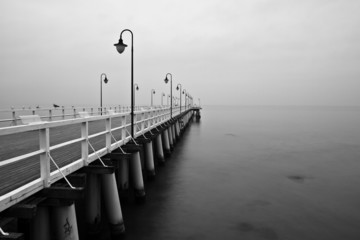 Beautiful colorful Sunrise on the pier at the seaside, Gdynia