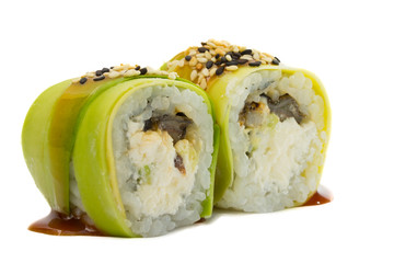 Sushi roll with avocado isolated on white background