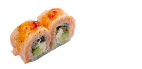 Sushi roll with salmon isolated on white background