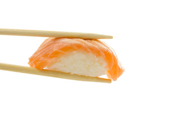 Sushi nigiri with salmon isolated on white background