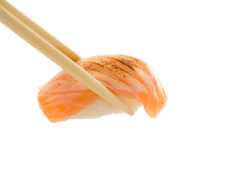 Sushi nigiri with salmon isolated on white background