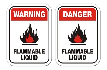 warning and danger flammable liquid signs - obrazy, fototapety, plakaty