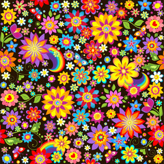 Fototapeta na wymiar Seamless floral wallpaper with rainbow