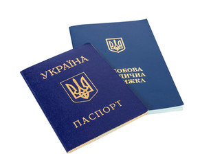 Ukrainian sanitary book and passport isolated on white backgroun