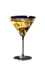 Olive and martini cocktail isolated on white