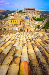 Vertical view of roofs and beautiful village Ragusa in Sicily