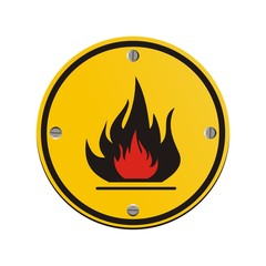 flammable round yellow sign