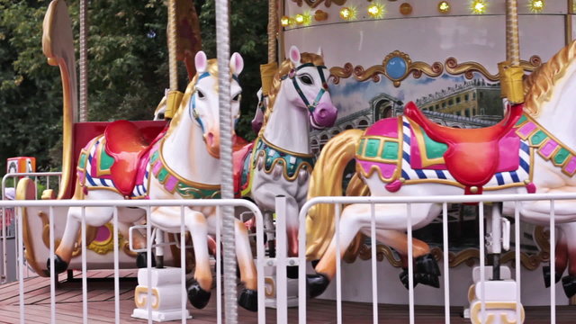 Empty carousel horses in Gorky Park in Moscow