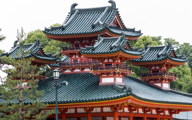 Traditional Japanese architecture at Heian Jingu shrine in Kyoto