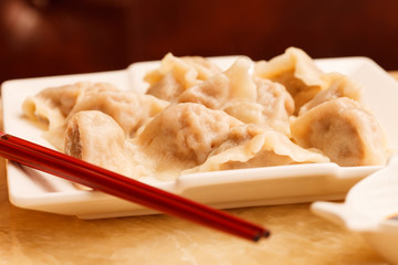 Jiaozi - Chinese dumplings filled with pork and spring onions.