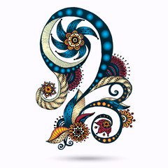 Henna Paisley Mehndi Doodles Design Element.