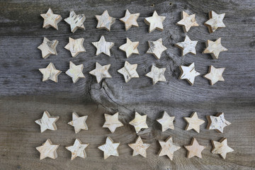 Merry Christmas  Decoration Birch Wood Stars On Rustic Elm Wood