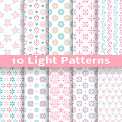 Light floral romantic vector seamless patterns (tiling).