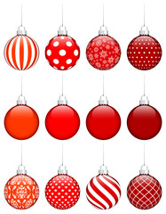 Collection Of 12 Christmas Balls Red