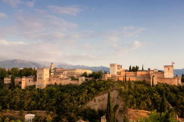 Fototapeta na wymiar View of Alkhambr's fortress on a sunset, Granada, Spain