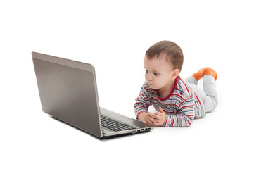 little boy and laptop isolated