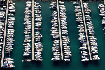Boats in little port Spinut in town Split, Croatia