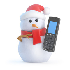 Santa snowman with a mobile phone