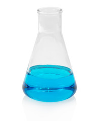 Chemical flask with blue liquid