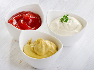 Mustard, ketchup and mayonnaise