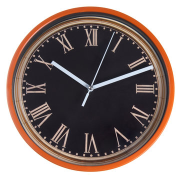 orange wall round clocks isolated on white