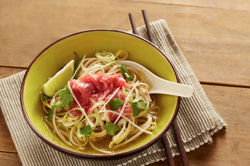 Beef meat rice noodle pho soup