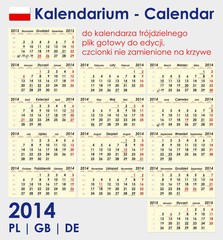 Kalendarium tr&oacute;jdzielne 2014
