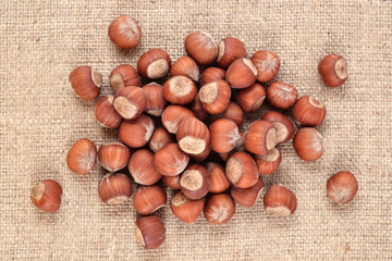 Hazelnuts in a sacking