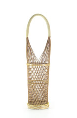 Obraz premium Wine bottle rattan basket isolated.