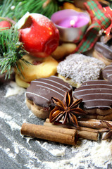 Mix of Christmas cookies with cinnamon on the table