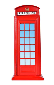 British telephone box, isolated on a white background.