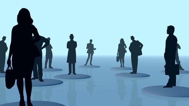 camera movement between a crowd of people