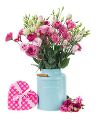 Pink eustoma flowers with pink heart  box