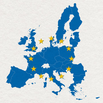 map and flag of European Union on white handmade paper
