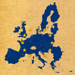 map and flag of European Union on carton paper background