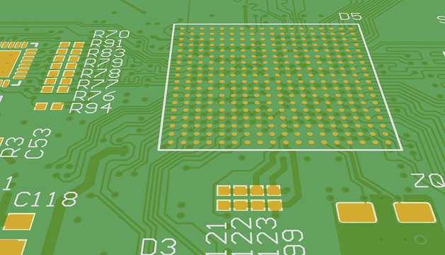 PCB green without elements. Chip sute.