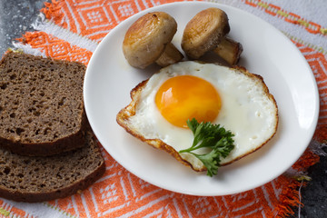 Fried mushrooms and egg