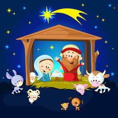 Nativity in Bethlehem with animals