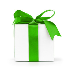 paper gift box wrapped with green ribbon