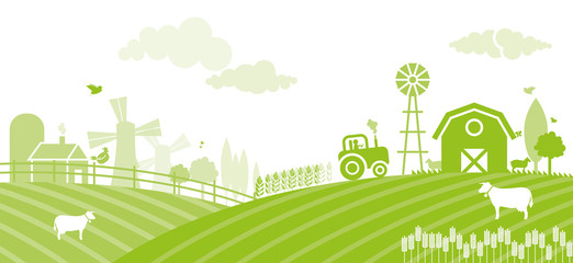 Farm landscape at sunset - Illustration © raksitar