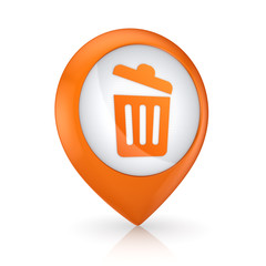 GPS icon with symbol of trashcan.
