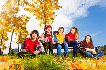Kids and autumn in the town