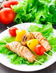Grilled salmon and vegetable skewers