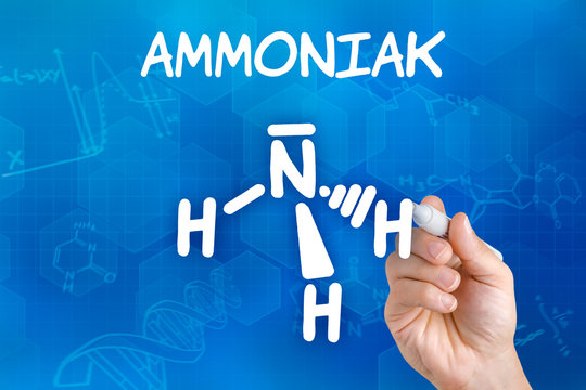 Hand zeichnet chemische Strukturformel von Ammoniak