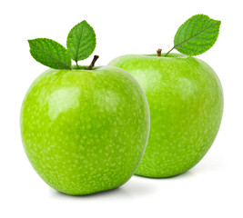 Green apples on a white background