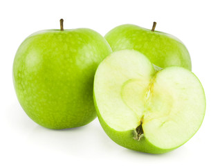 Green apple fruits and half of apple