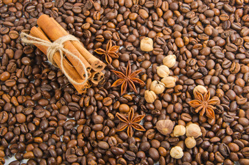 Fototapeta premium coffee beans with spice