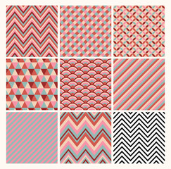 Seamless geometric hipster background set. Patterns Vector