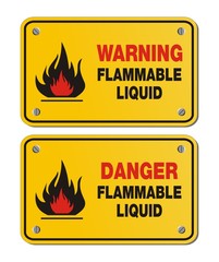 rectangle yellow signs - warning and danger flammable liquid